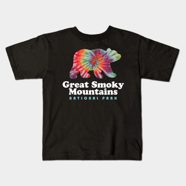 Great Smoky Mountains National Park Bear Tie Dye Kids T-Shirt by PodDesignShop